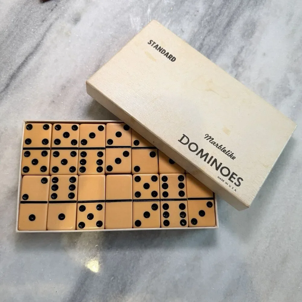 Vintage Marblelike Dominoes Puremco Boxed Set Bakelite?